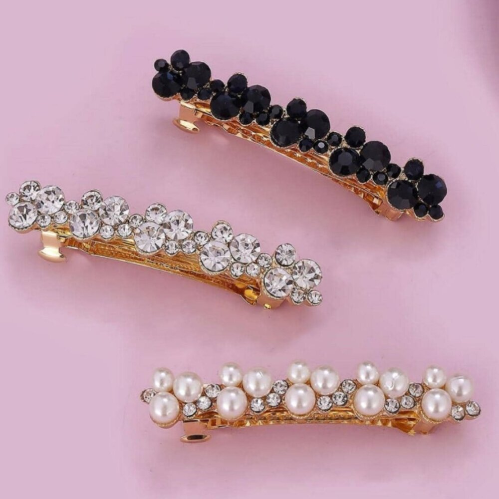 NEW Pearl & Crystal Barrette Set – Elegant Gold Hair Accessories